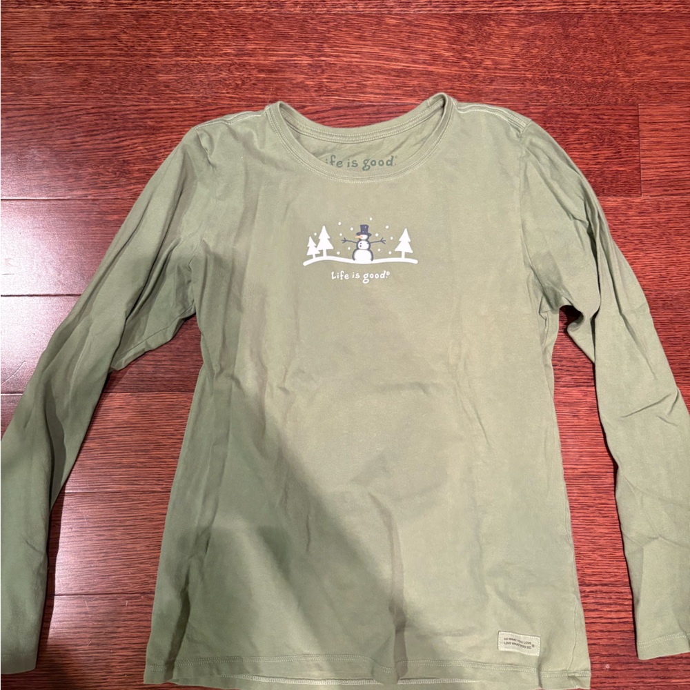 Life Is Good Olive Green Long Sleeve Tee with Nature Graphic